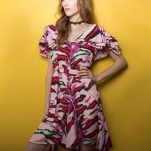 Vintage 80s Pink Zebra Dress Unique Handmade Gem SM-MED